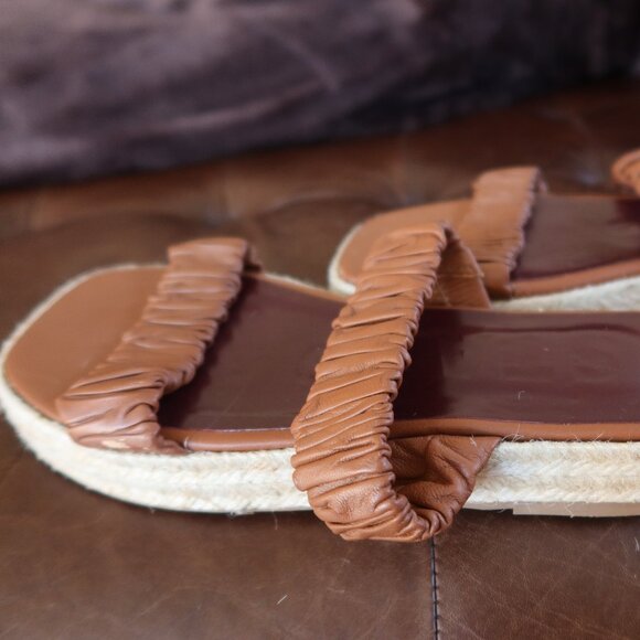 $295 STAUD Maya espadrille sandals flatform cognac brown size 36 platform 1" - Picture 5 of 16